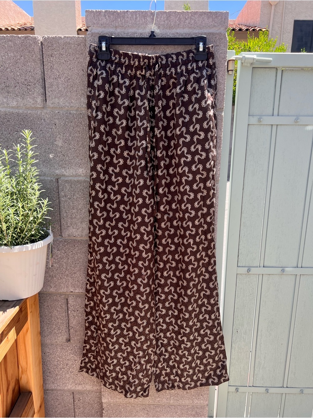 Rebecca Taylor Brown and Cream Printed Wide-Leg Pants